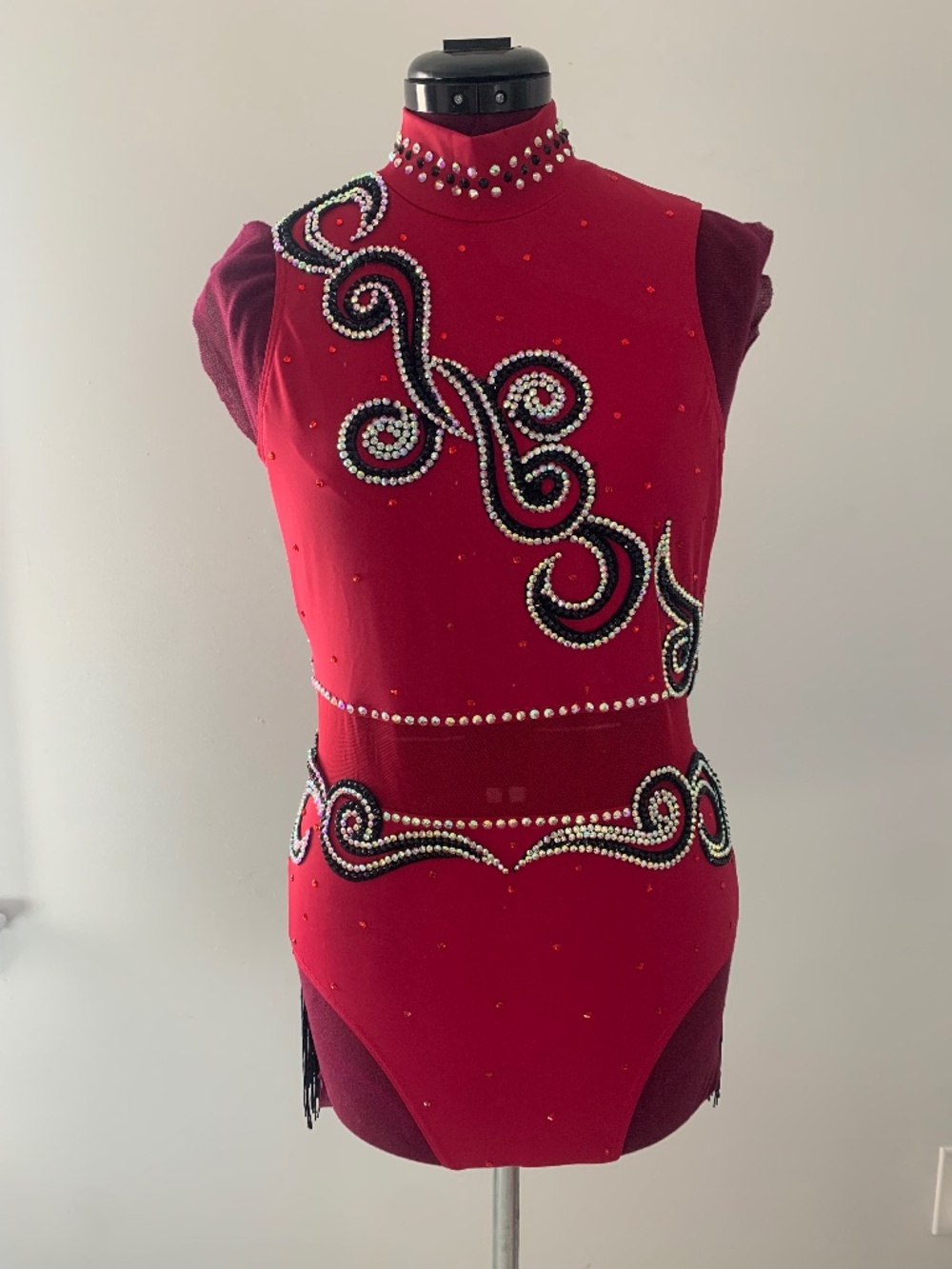 Red Rhinestone Fringe Dance Costume: Adult Large, Musical Theater/Jazz - Picture 1 of 7